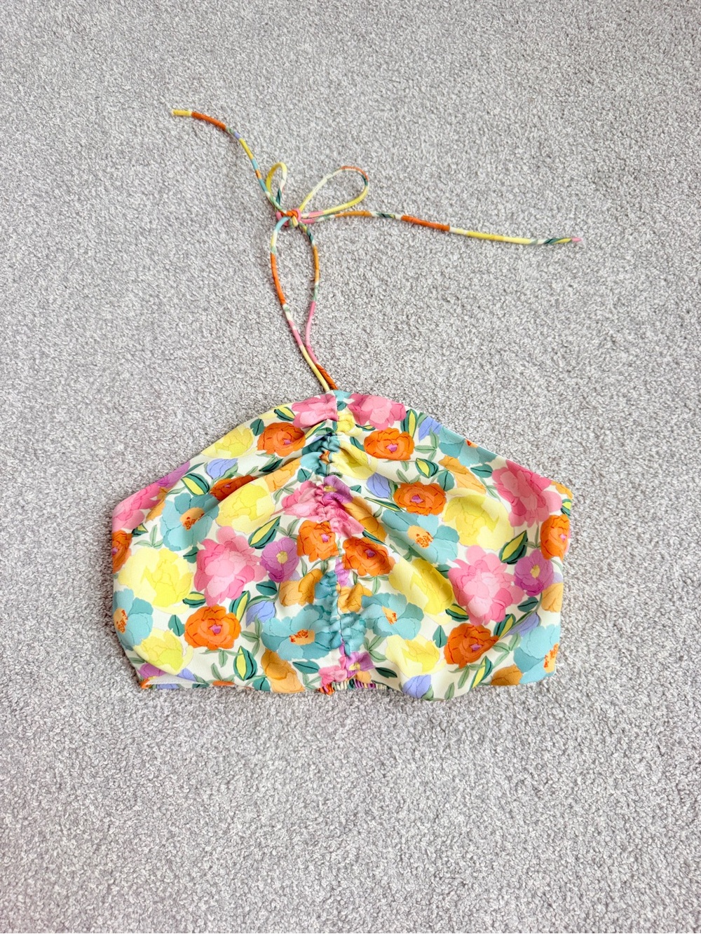 Zara Multicolor Smocked Halter Top with Pastel Stripe Print